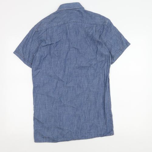 Reiss Men's Blue S Chambray Short Sleeve Shirt