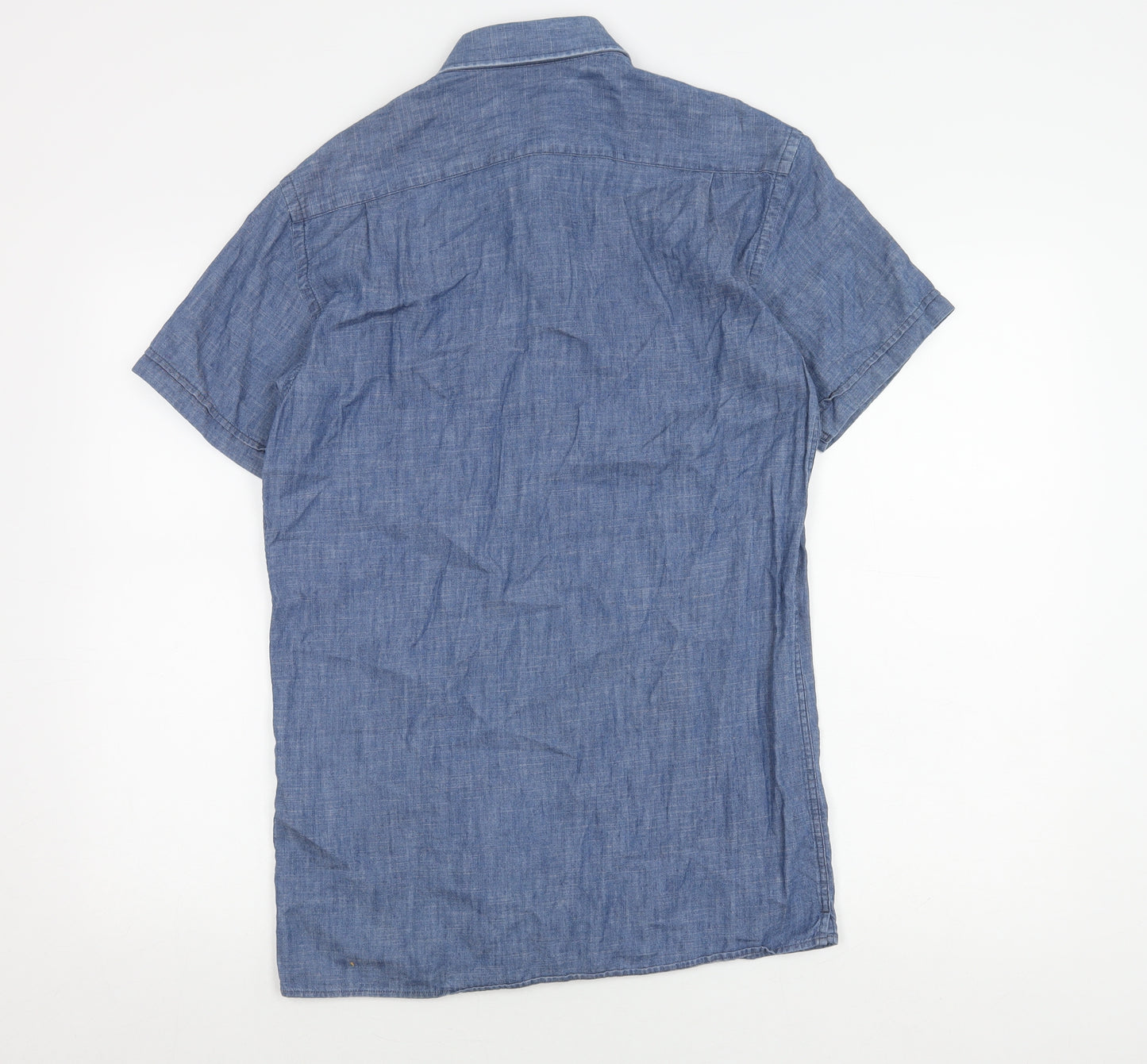 Reiss Men's Blue S Chambray Short Sleeve Shirt