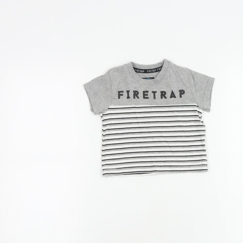 Firetrap Unisex Grey Striped T-Shirt, 0-3 Months, Casual Wear