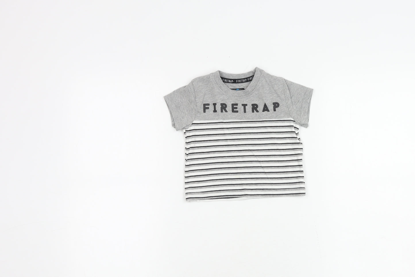 Firetrap Unisex Grey Striped T-Shirt, 0-3 Months, Casual Wear