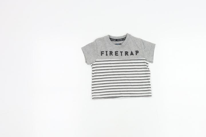 Firetrap Unisex Grey Striped T-Shirt, 0-3 Months, Casual Wear