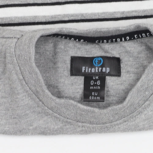 Firetrap Unisex Grey Striped T-Shirt, 0-3 Months, Casual Wear