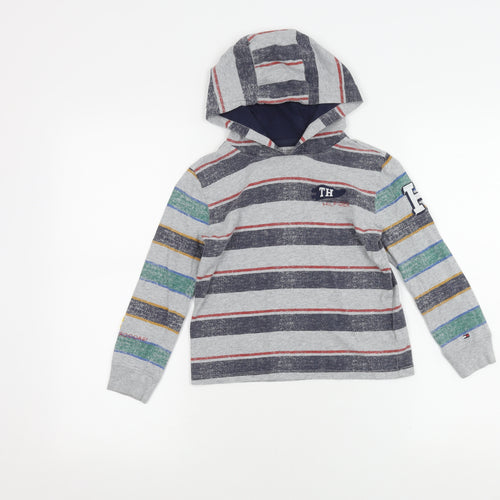 Tommy Hilfiger Boys Grey Striped Pullover Hoodie 6-7 Years