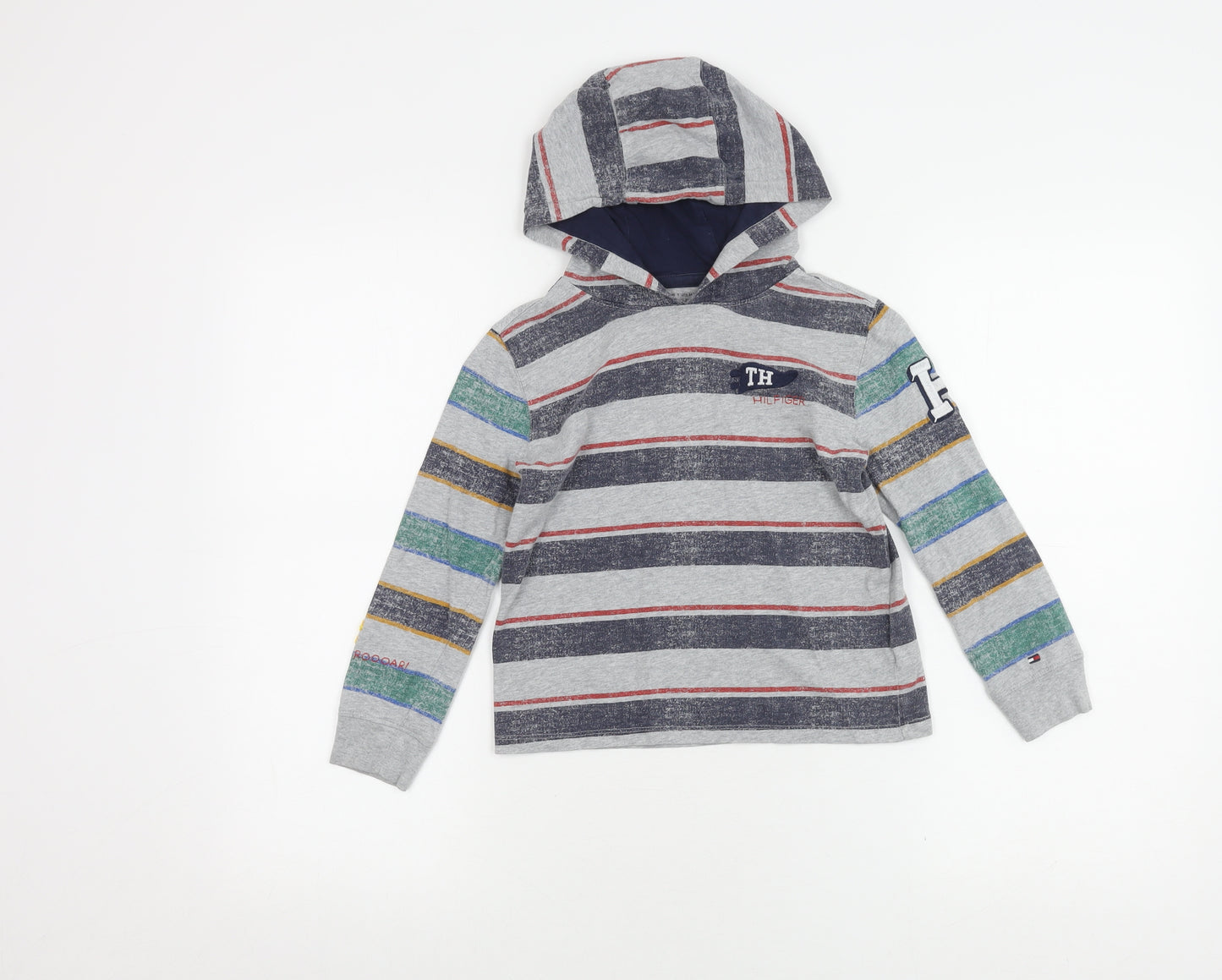 Tommy Hilfiger Boys Grey Striped Pullover Hoodie 6-7 Years