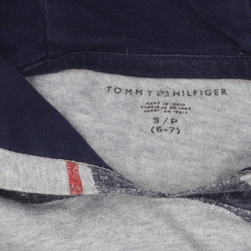 Tommy Hilfiger Boys Grey Striped Pullover Hoodie 6-7 Years