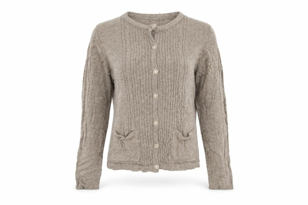 Front view of Honor Millburn Women's Beige Cardigan S Round Neck
