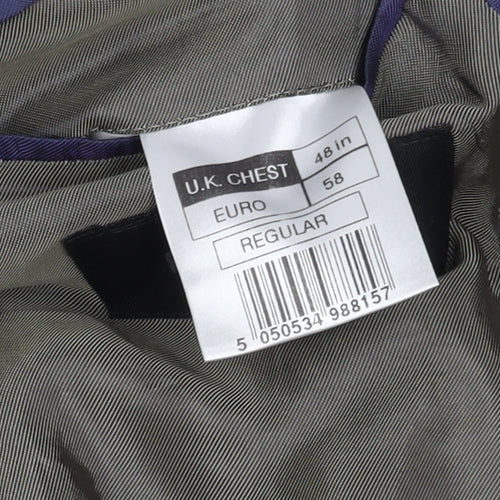 Men's Grey Wool Blend Blazer, Size 48, Regular Fit