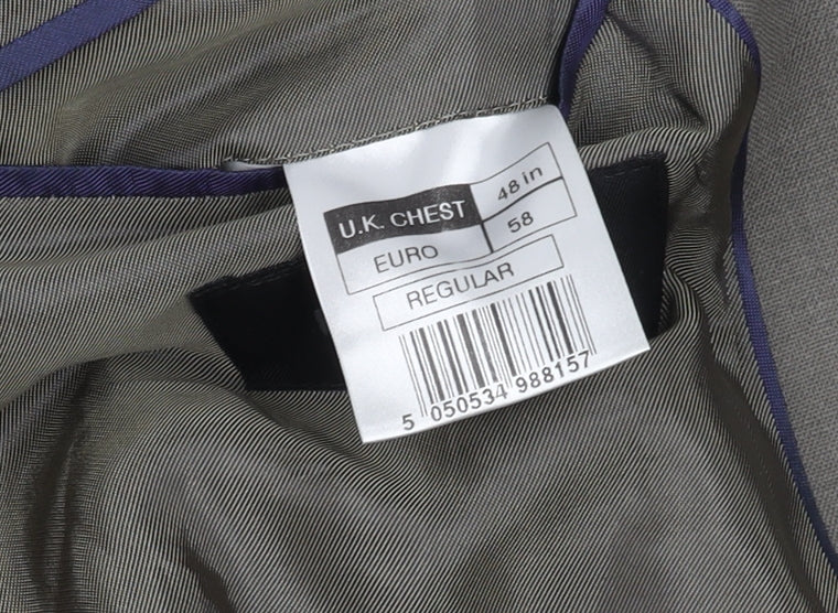 Men's Grey Wool Blend Blazer, Size 48, Regular Fit