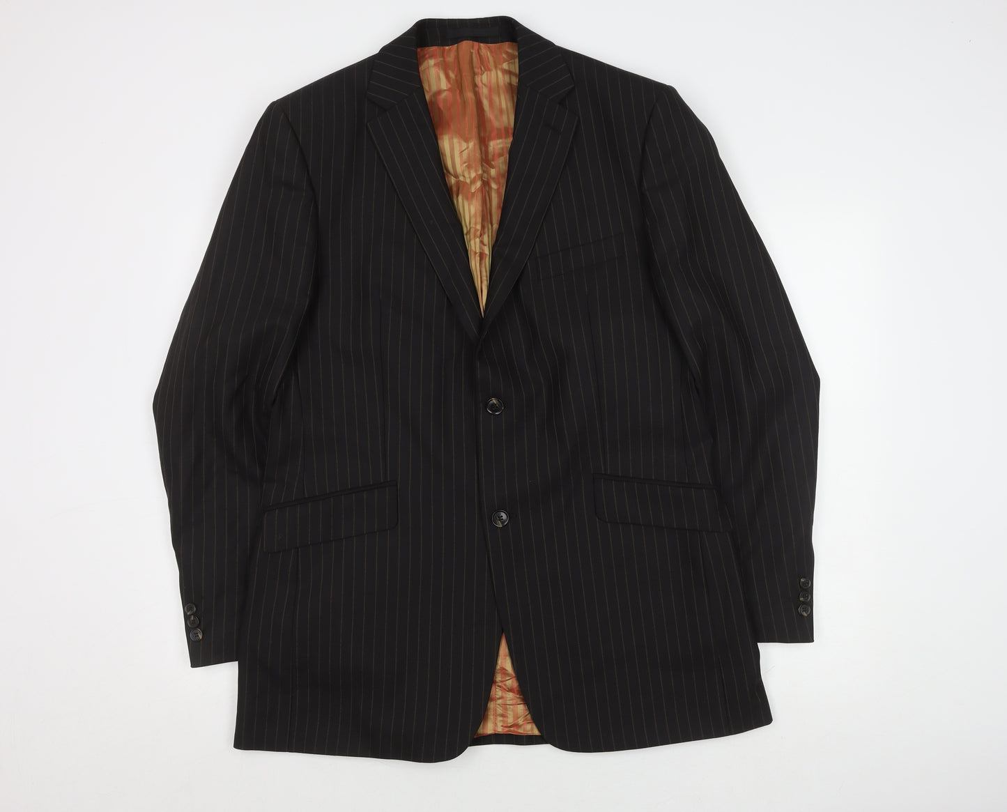 Men's Black Striped Wool Suit Jacket, 42 Long