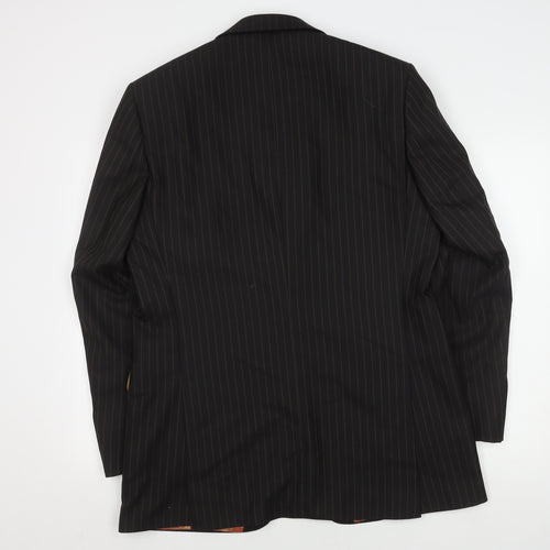 Men's Black Striped Wool Suit Jacket, 42 Long