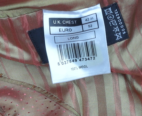 Men's Black Striped Wool Suit Jacket, 42 Long