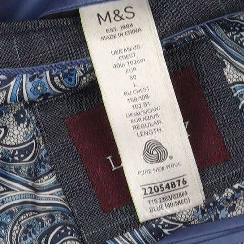 Marks and Spencer Men's Blue Check Blazer 40R