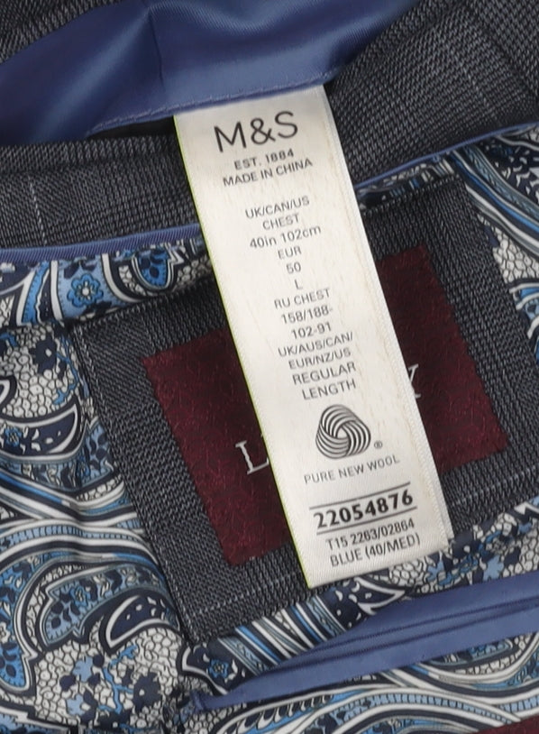 Marks and Spencer Men's Blue Check Blazer 40R