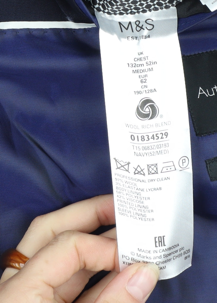 Marks and Spencer Men's Blue Blazer, Size 52R