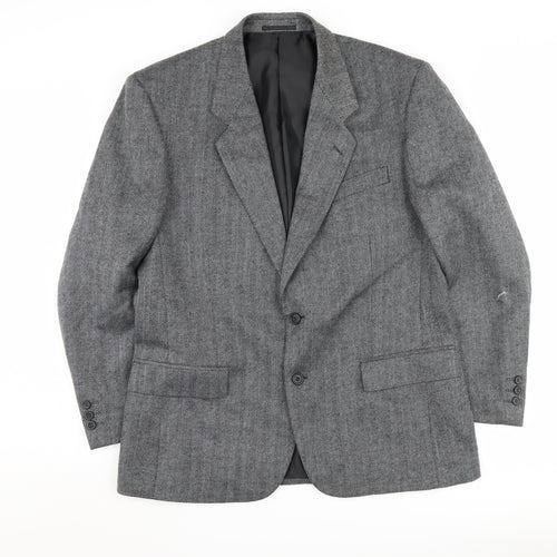 Greenwoods Men's Grey Herringbone Wool Blazer 42 REG