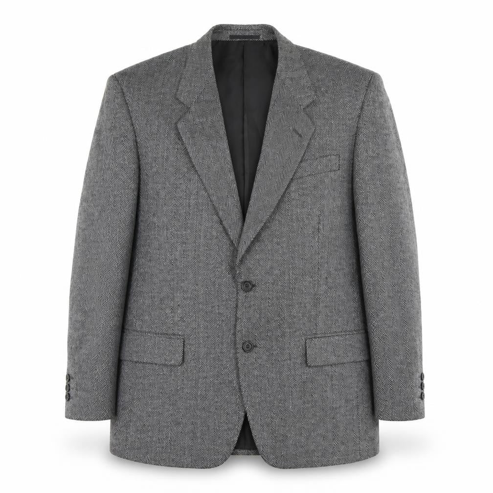 Front view of Greenwoods Men's Grey Herringbone Wool Blazer 42 REG