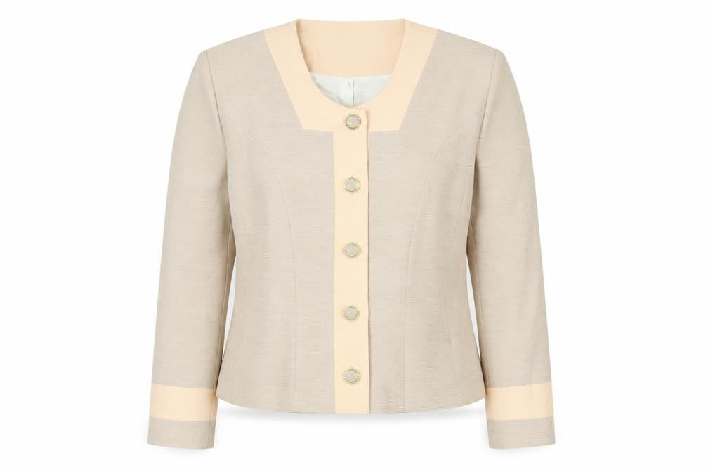 Teri Buckley Women's Beige Blazer, Size 12, Five-Button