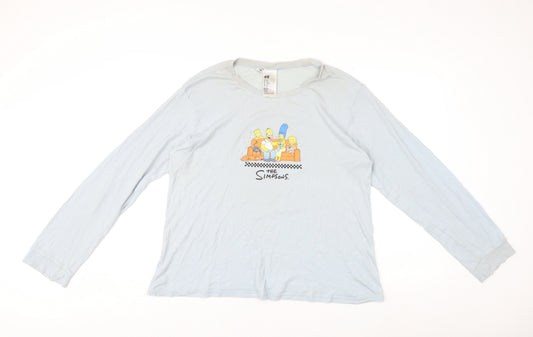 Front view of H&M unisex kids blue simpsons long sleeve t-shirt 14 years