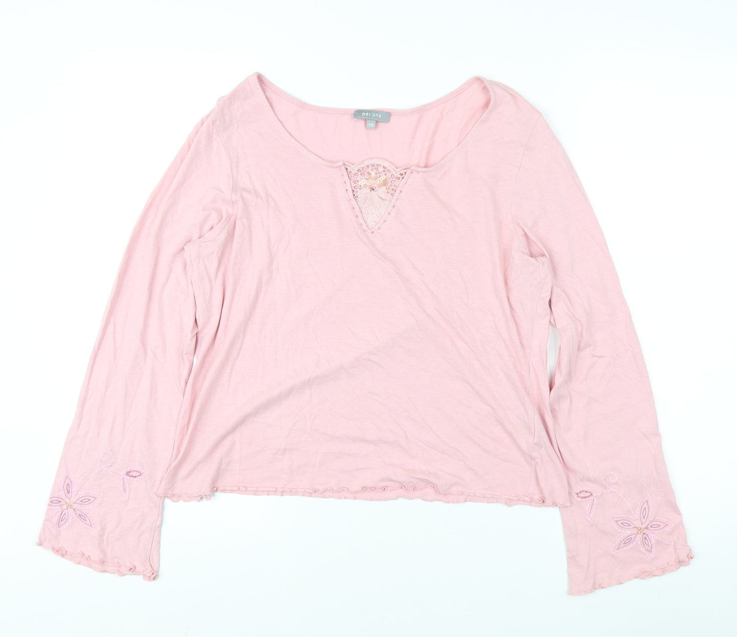 Per Una Women's Pink Embroidered Top Size 18