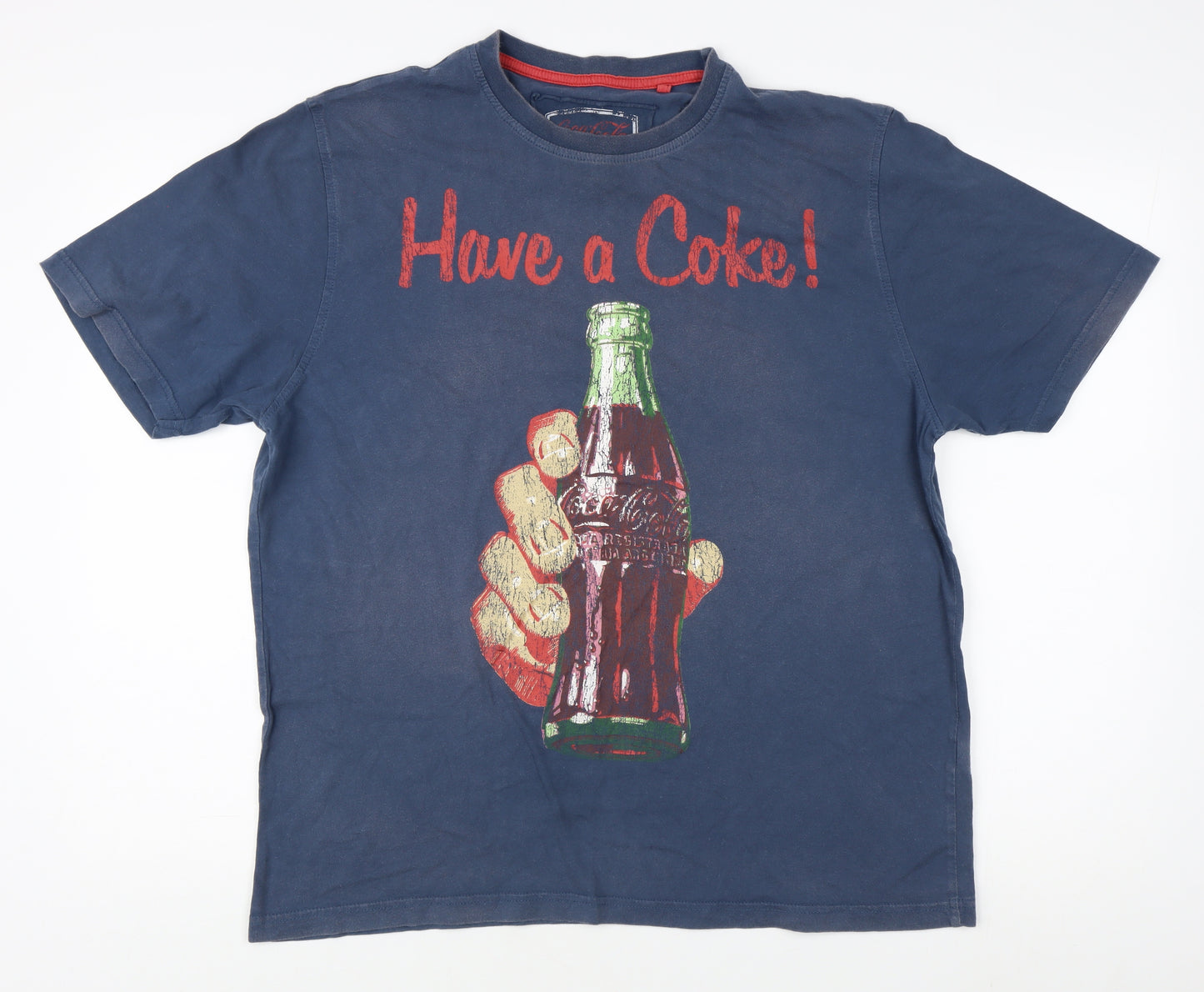 Coca-Cola Men's Blue Graphic T-Shirt, Large, Vintage Style