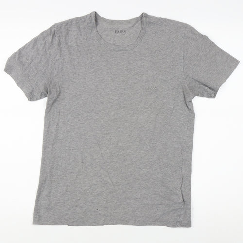 Boss Men's Grey Cotton T-Shirt, Small, Crew Neck