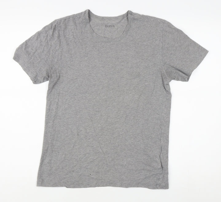 Boss Men's Grey Cotton T-Shirt, Small, Crew Neck