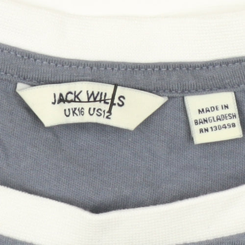 Jack Wills Women's Blue Ringer T-Shirt Size 16