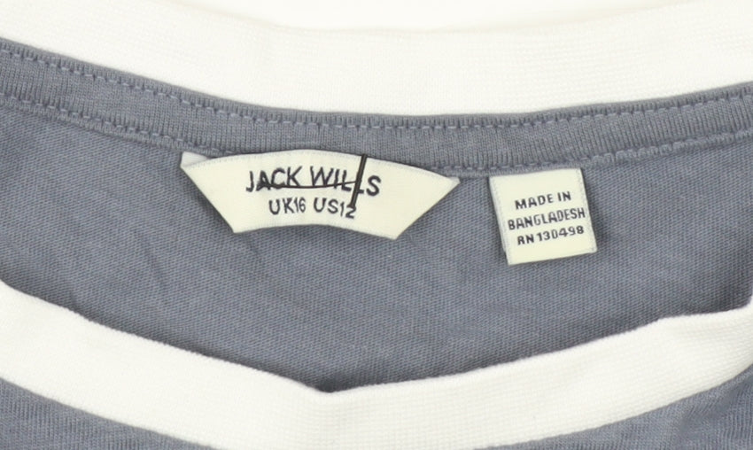 Jack Wills Women's Blue Ringer T-Shirt Size 16