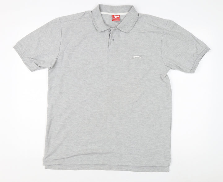 Slazenger Men's Grey Short Sleeve Polo Shirt L