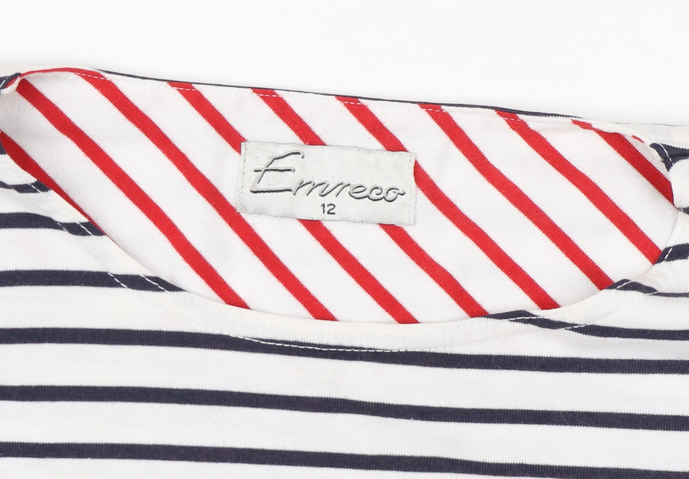 Errroco Women's White Striped 3/4 Sleeve T-Shirt Size 12