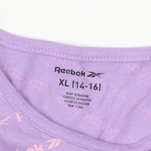 Reebok Girls Purple T-Shirt Size 14 Years, Logo Print