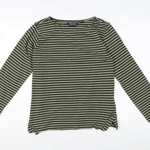 Regatta Women's Green Striped Long Sleeve T-Shirt Size 14