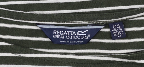 Regatta Women's Green Striped Long Sleeve T-Shirt Size 14