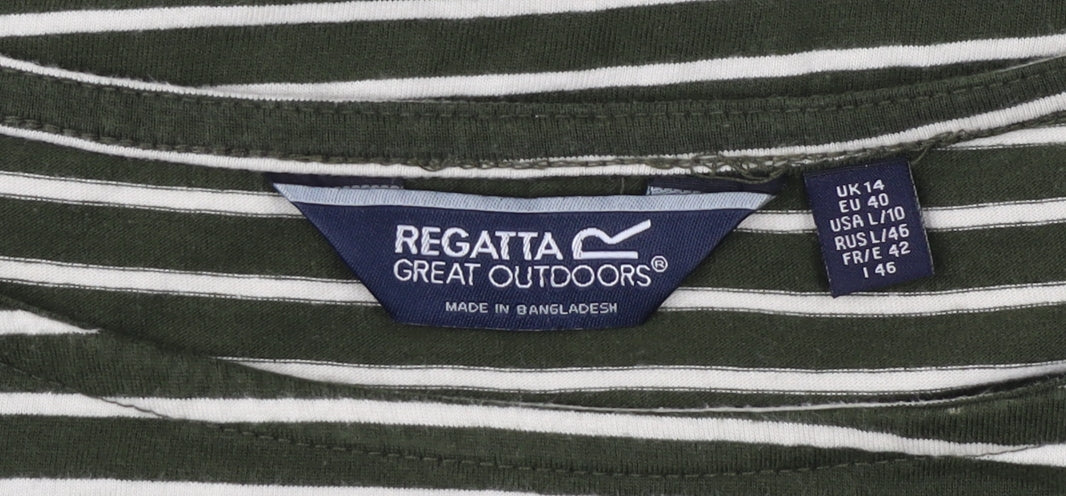 Regatta Women's Green Striped Long Sleeve T-Shirt Size 14
