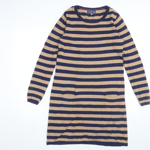 Joules Women's Beige Blue Striped Shift Dress Size 12