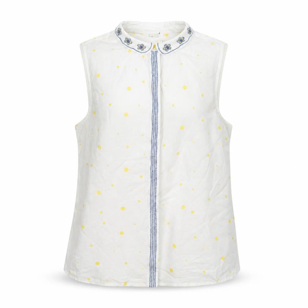 Front view of White Stuff Women's White Polka Dot Blouse, size 12