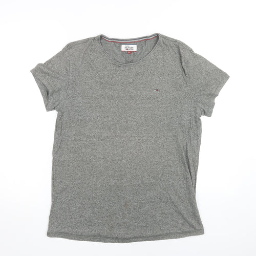 Tommy Hilfiger Men's Grey L T-Shirt, Crew Neck, Logo Accent
