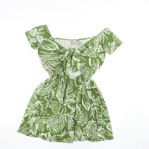 ASOS Women's Green Leaf Print Dress, Size 10, Off Shoulder