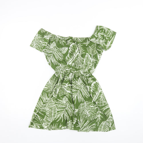 ASOS Women's Green Leaf Print Dress, Size 10, Off Shoulder