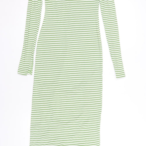 Monki Women's Green Striped Off Shoulder Dress XS