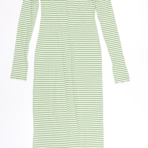 Monki Women's Green Striped Off Shoulder Dress XS