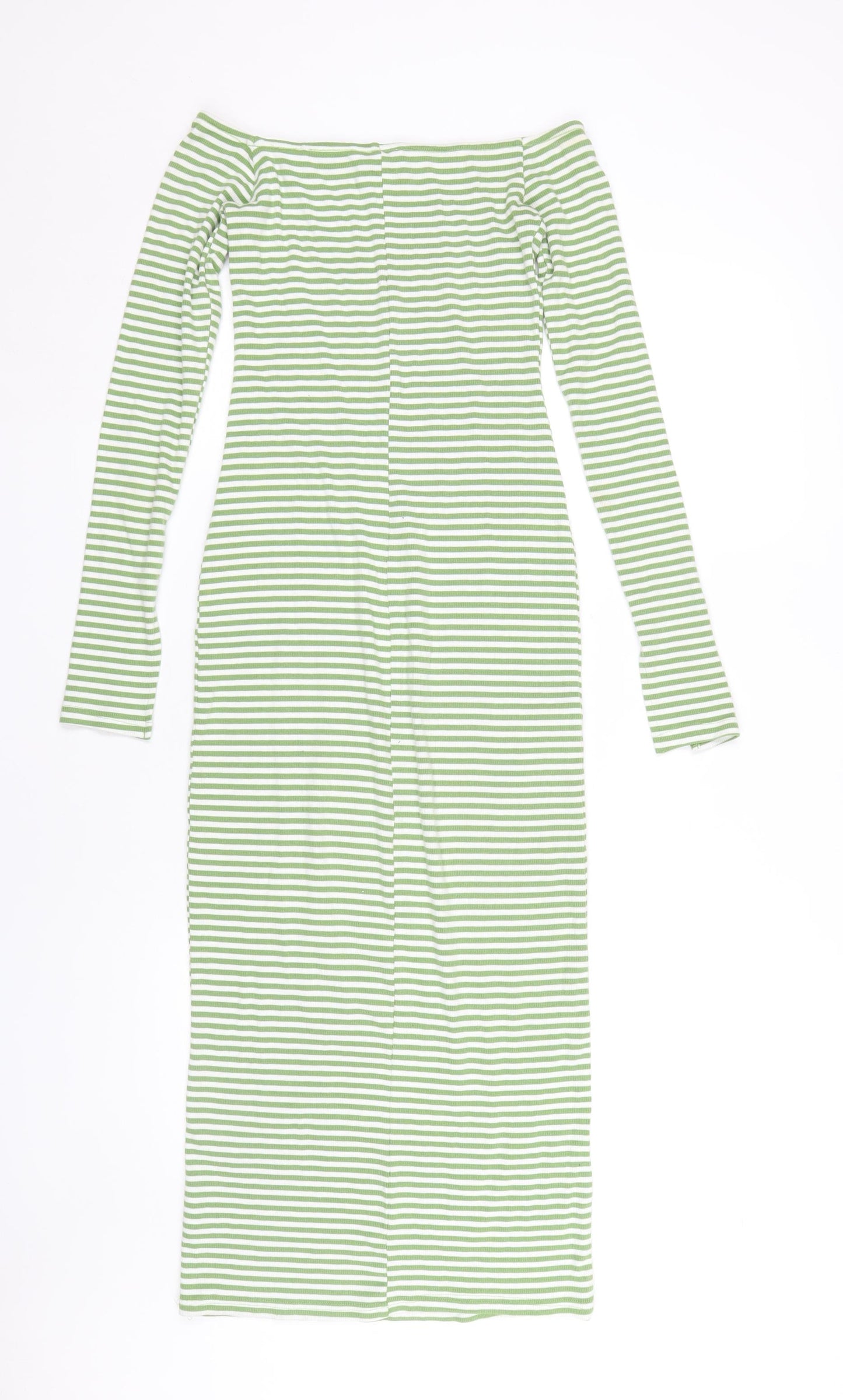 Monki Women's Green Striped Off Shoulder Dress XS