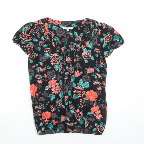 Red Herring Women's Black Floral Blouse, Size 40