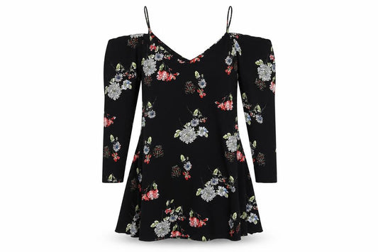 Front view of AX Paris Women's Black Floral A-Line Dress, size 14