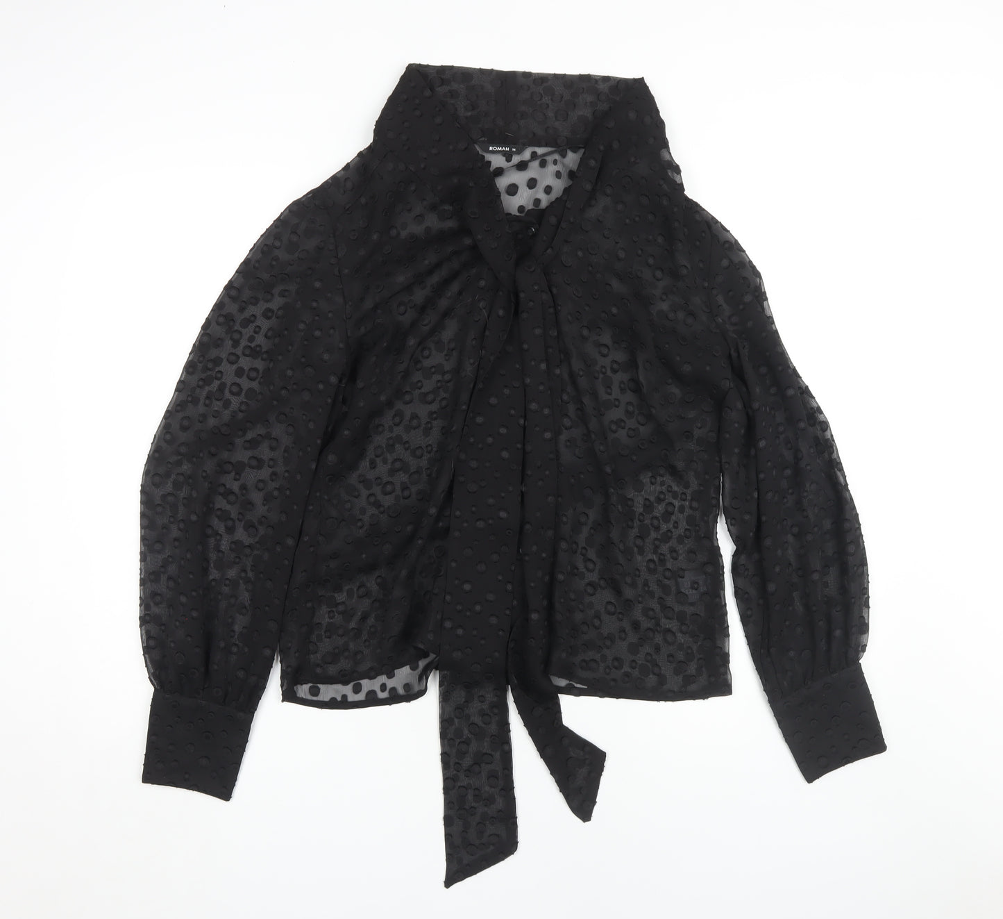 Roman Originals Women Black Polka Dot Blouse Size 14
