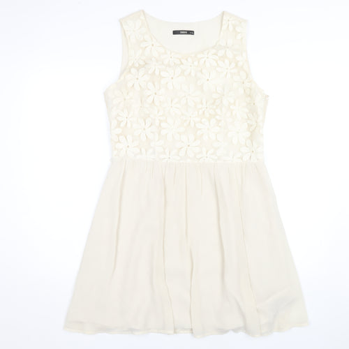 Oasis Women's Ivory A-Line Embroidered Dress Size 14