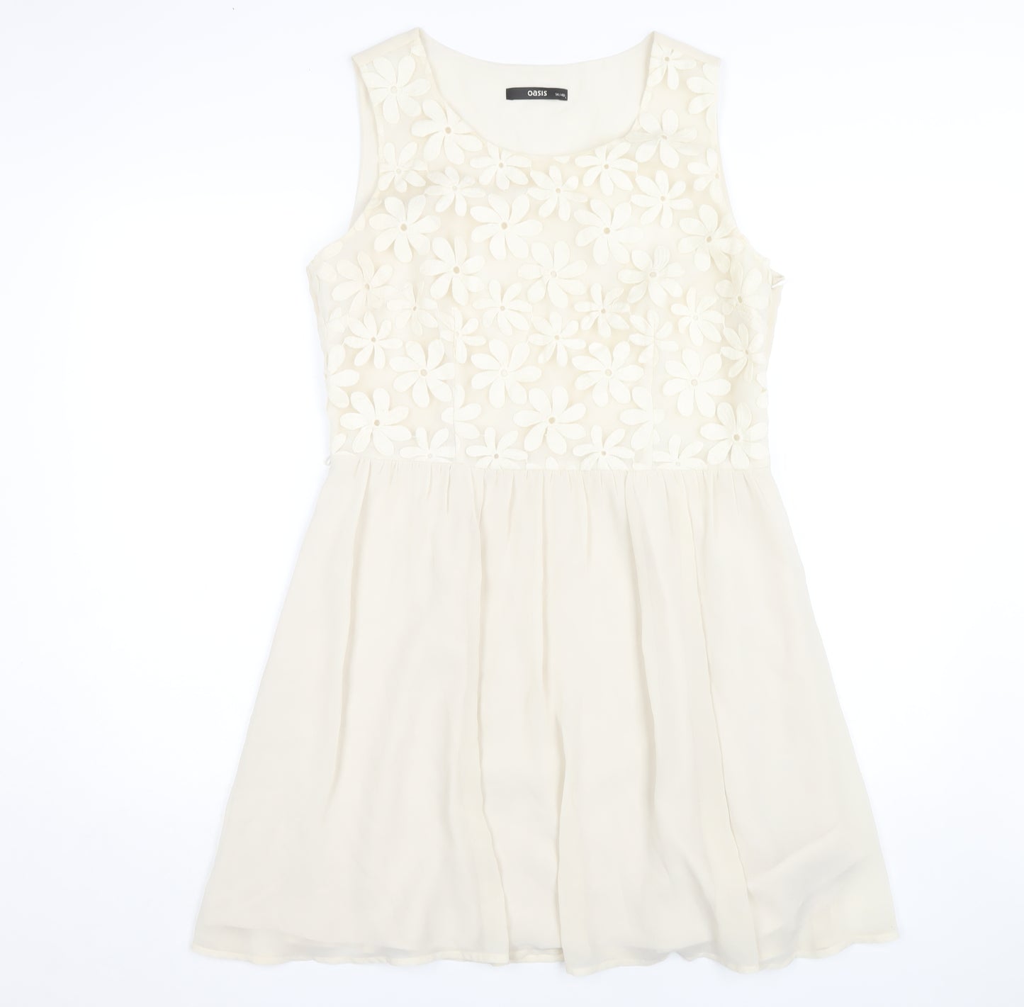 Oasis Women's Ivory A-Line Embroidered Dress Size 14