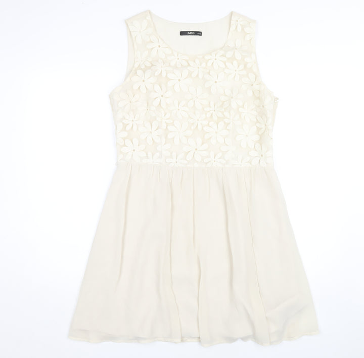 Oasis Women's Ivory A-Line Embroidered Dress Size 14