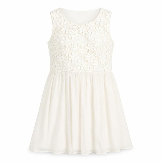 Front view of Oasis Women's Ivory A-Line Embroidered Dress, size 14
