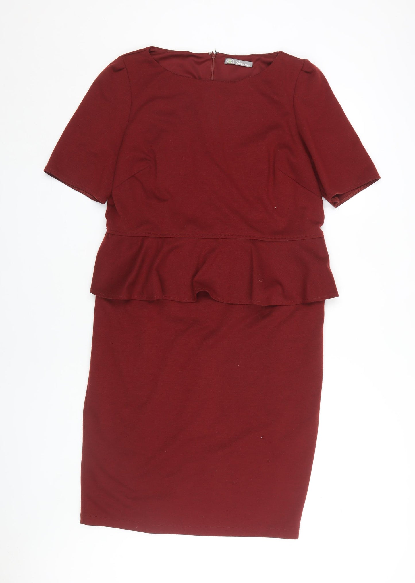 Marks and Spencer Women's Red Peplum Pencil Dress Size 18